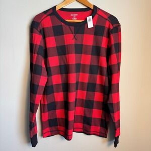 Old Navy Mens NEW Buffalo Plaid Thermal Long Sleeve Shirt Large Built In Flex